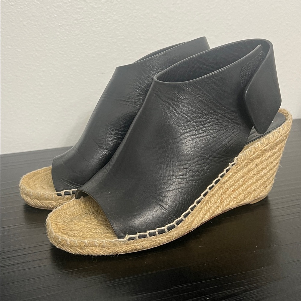 Celine Paris Size Euro 36 Black Leather Wedge Sandals